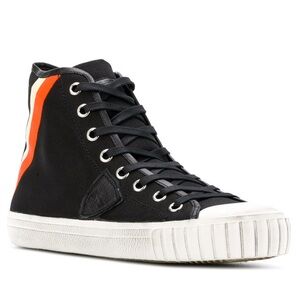 Philippe Model Paris ‘Gare’ Black Canvas Leather Designer High-Top Sneakers 41